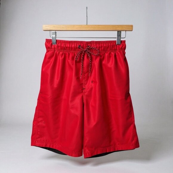 Mens George Red Swim Shorts With Elastic Waistband & Drawstring S (28-30) - Picture 1 of 5